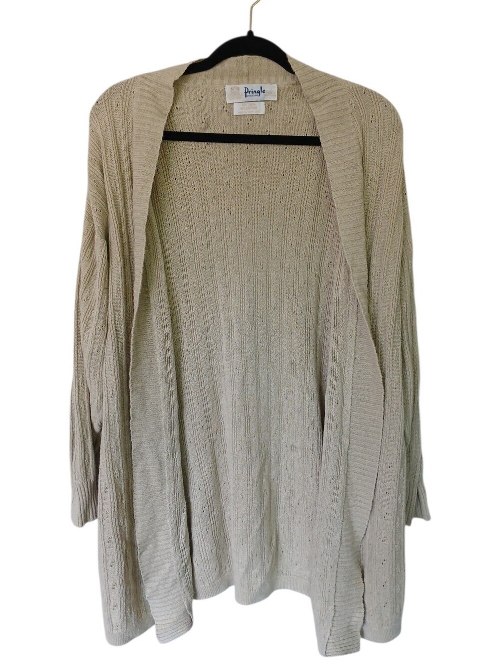 Pringle Of Scotland Cream Open-Front Linen Cottin Knit Cardigan Size Small